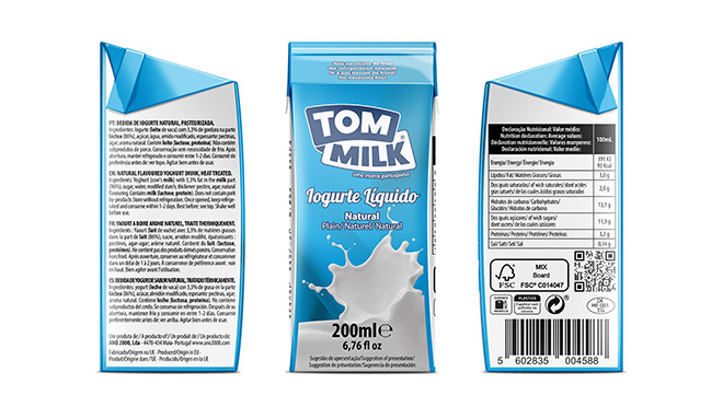 Design de embalagens iogurtes Tom Milk